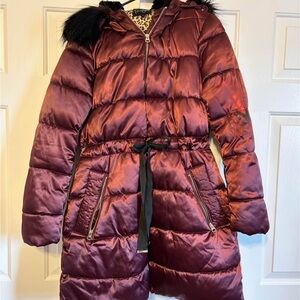 Jessica Simpson Red Quilted Puffer Jacket with Fur Hood